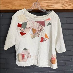 Madewell Cream Patchwork Short Sleeve Shirt with Multi-Color Accents